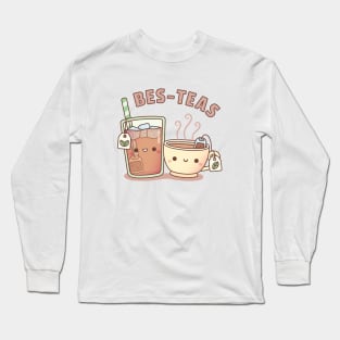 Cute Iced Tea and Hot Tea Bes Teas Bestie Pun Long Sleeve T-Shirt